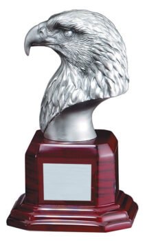 Eagle Head On Wood Base Silver