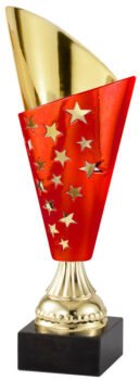 Red and Gold Star Plastic Cup with Black Marble Base