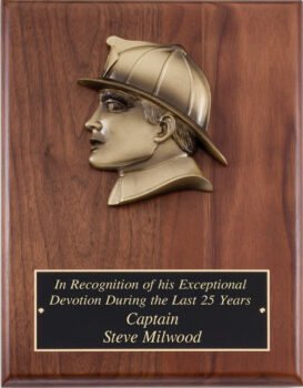 Genuine Walnut Plaque with Fireman Silhouette Casting
