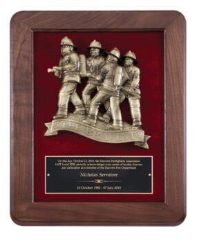 Genuine Walnut Plaque with Fireman Rescue
