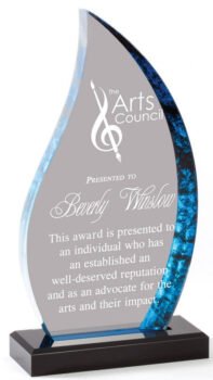 Flame Blue Hue Acrylc Award on Black Acrylic Base