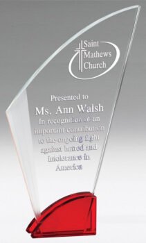 Elegant Ruby Double Arc Fan Glass Award