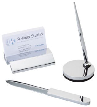 4 Piece Silver Desk Set