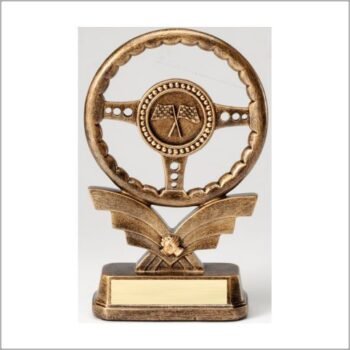 Premium Scultped Antique Gold Resin Trophy -Steering Wheel