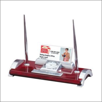 Two Pen Desk Set with Card Holder