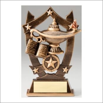 Premium Sculpted Antique Gold Resin Trophy -Lamp of Knowledge